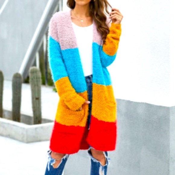 Multicolored Color Block Knit Cardigan - Picture 3 of 4